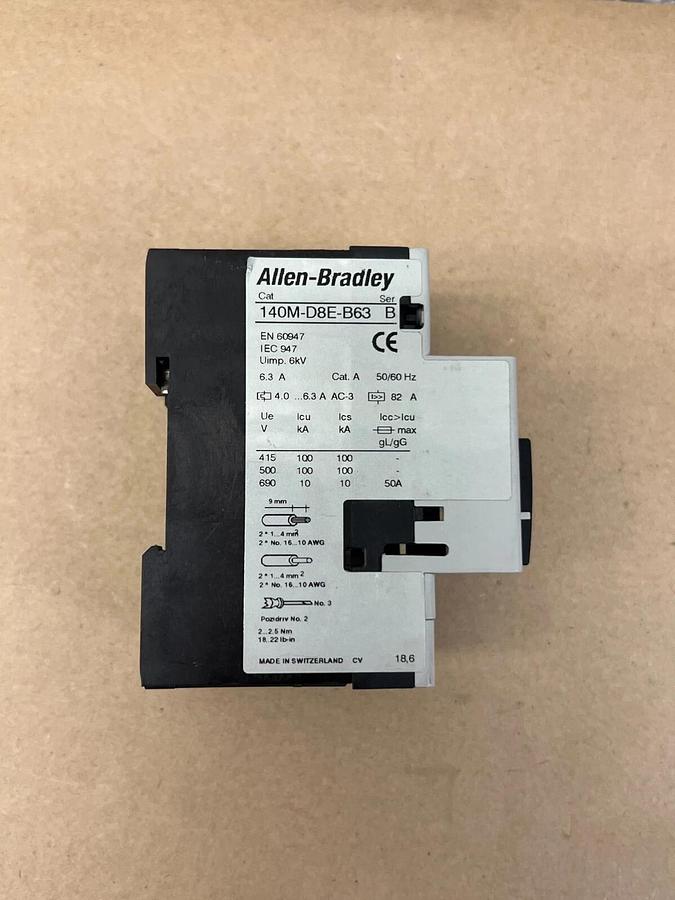 Used Allen Bradley 140M-D8E-B63 Ser. B Protection Circuit Breaker