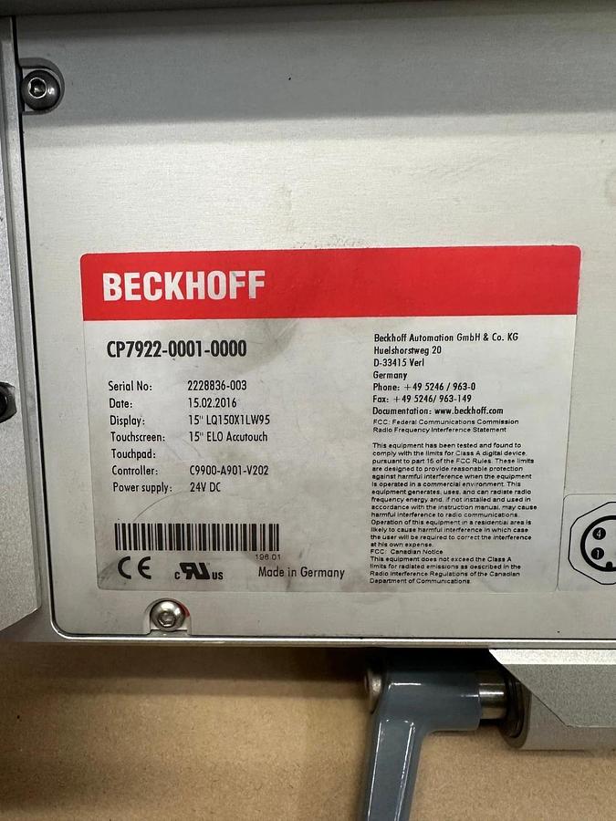 Used Beckhoff CP7922-0001-0000 15” CP Panel Display