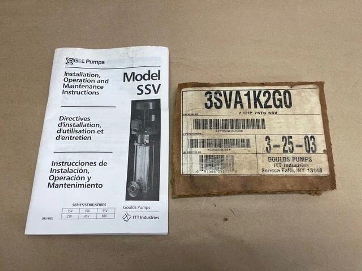 Used Goulds Pump 3SVA1K2GO SS Vertical Multi-Stage Pump w/ Baldor 7.5HP 3450RPM Motor