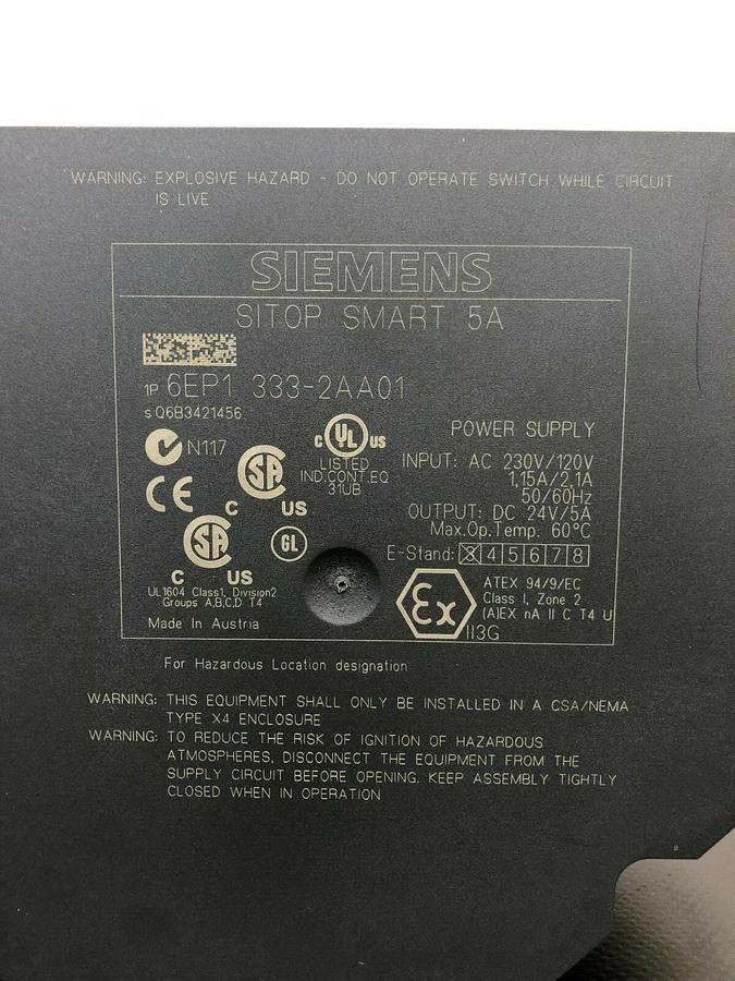 Used Siemens 6EP1 333-2AA01 SITOP Power Supply, 5 Amps