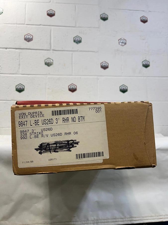 Von Duprin Ingersoll Rand 9847 L-BE US26 D Exit Device 3’ RHR NO BTM, 338 Strike