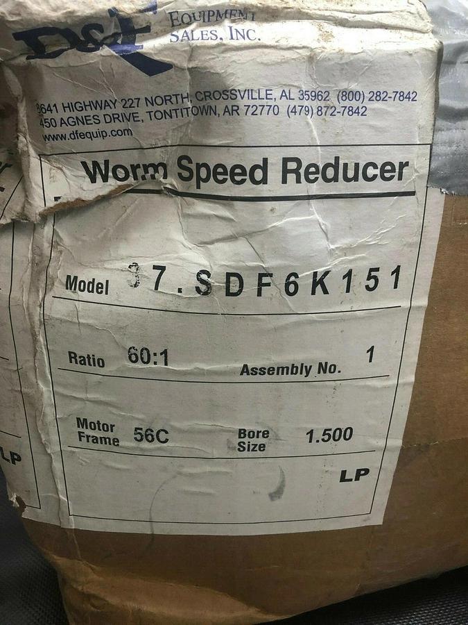 Used Sterling Electric 37.SDF6K151 Worm Gear Reducer, 2000RA, SS, Ratio 60:1
