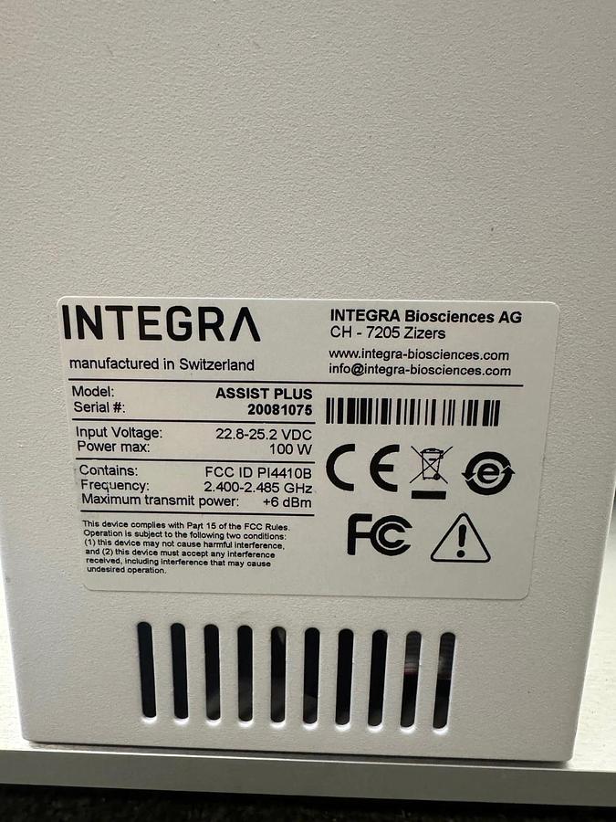 Used Integra ASSIST PLUS Pipetting Robot Base, 22.8-25.2 VDC, 100 W, Robot Base