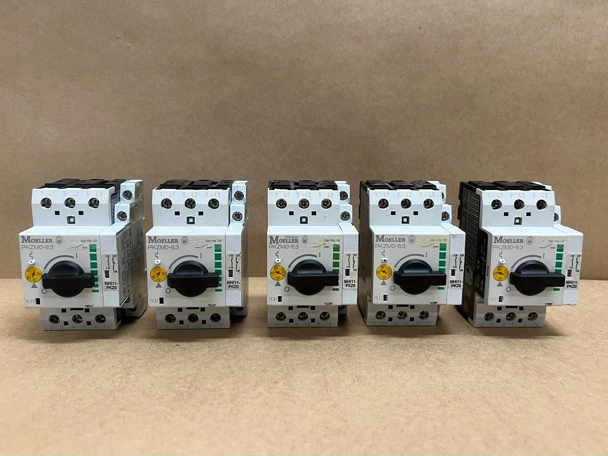 Used Moeller PKZM0-6.3 3P Motor Circuit Breaker w/ Auxiliary Contact - Lot of 5