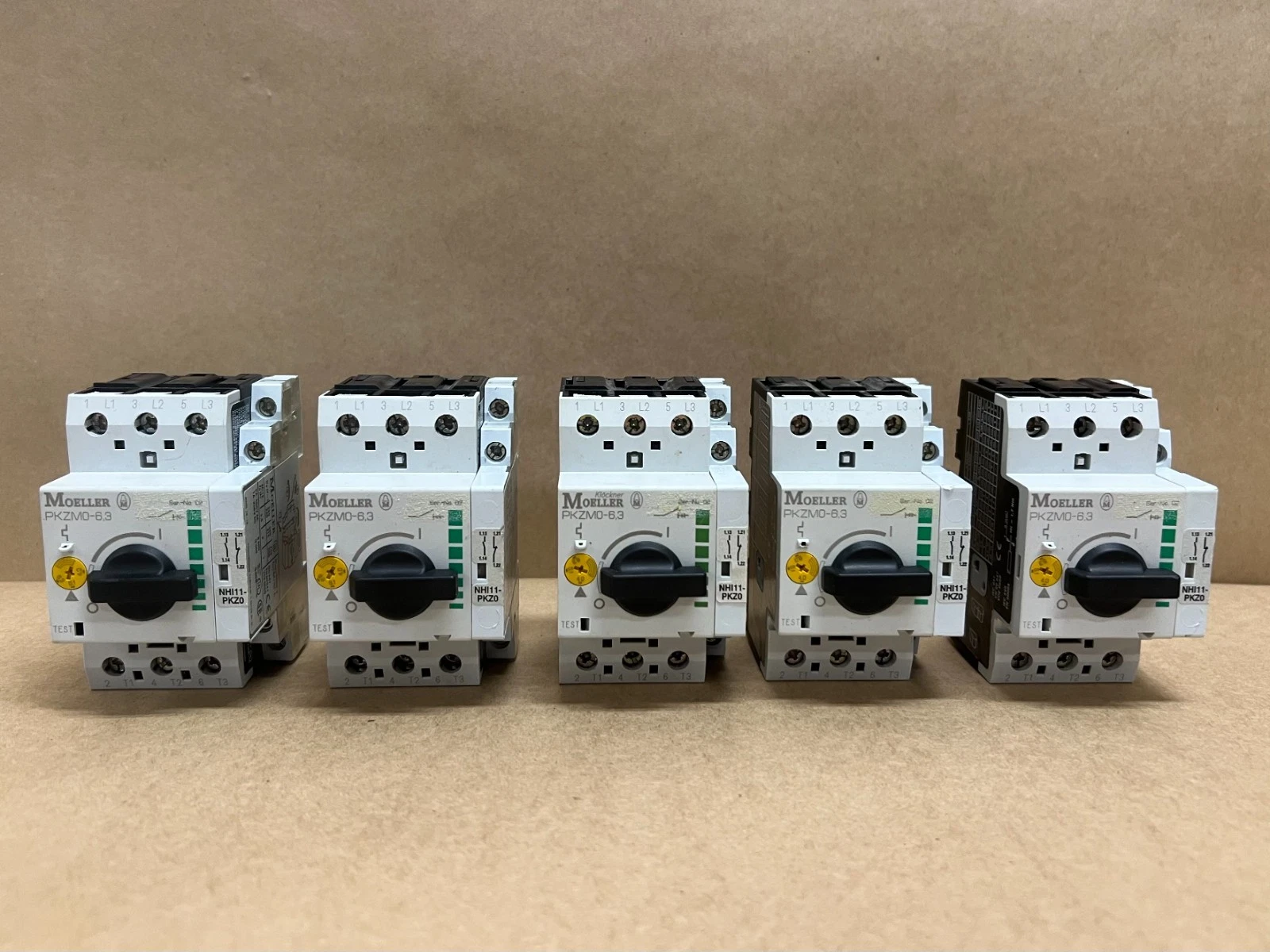 Used Moeller PKZM0-6.3 3P Motor Circuit Breaker w/ Auxiliary Contact - Lot of 5