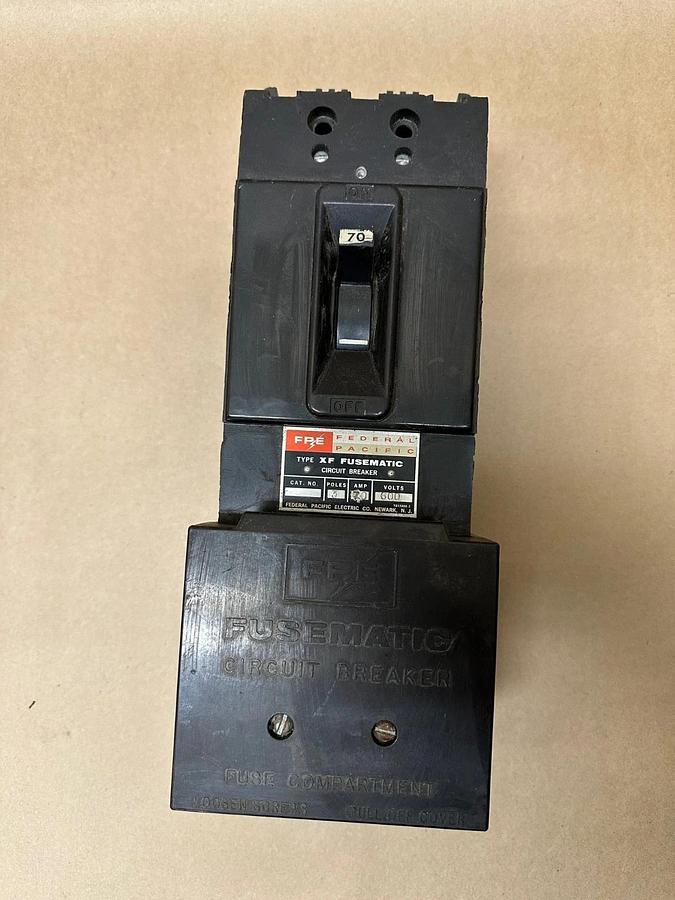 Used Federal Pacific Electric Company XF 70A 3 Pole Circuit Breaker