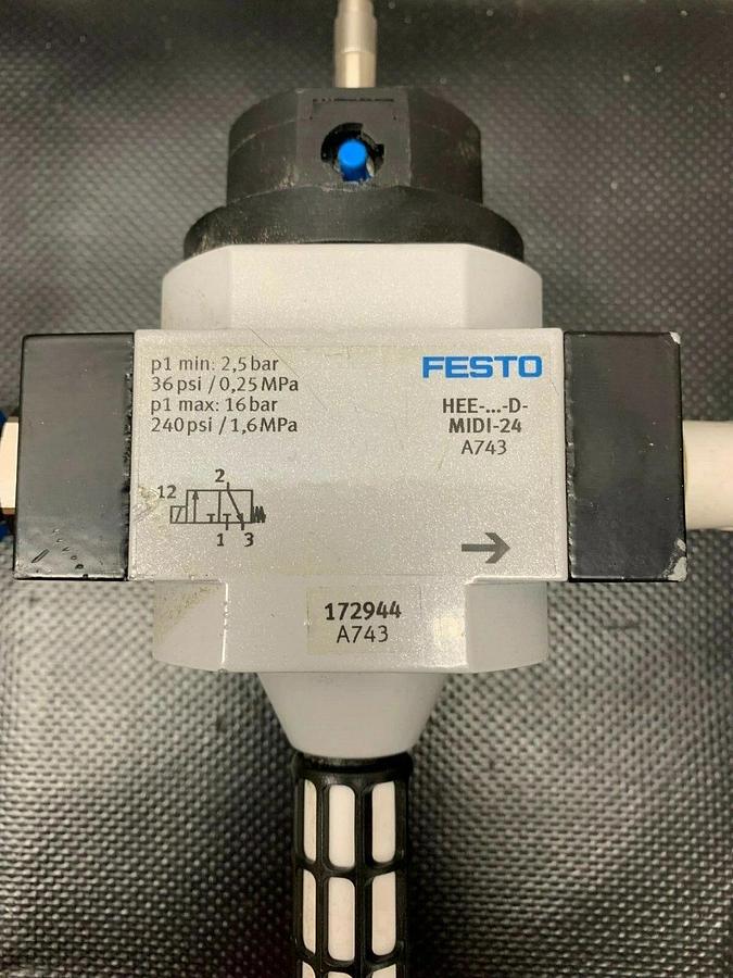 Used Festo HEE-…-D-MIDI-24 A743 (172944) Pneumatic Shut Off Valve