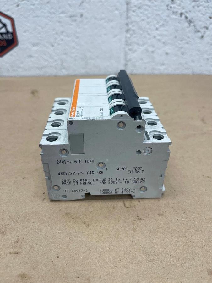 Used Merlin Gerin 24557 Circuit Breaker, 20 A, Multi 9 C60, 4 Pole, 480Y/277V