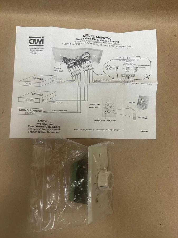 Used OWI AMP-STVC WHITE Stereo Volume Control Knob *NEW*