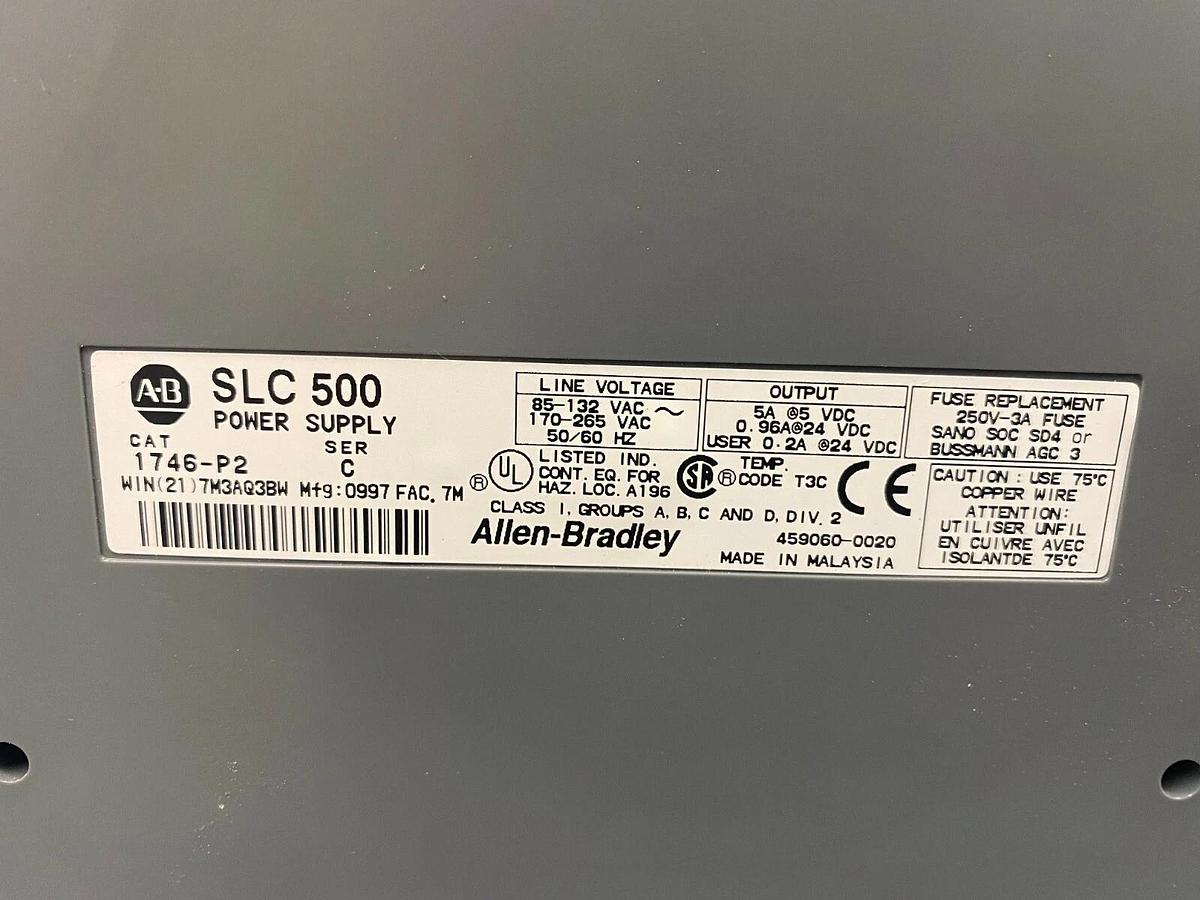 Used Allen Bradley (1) 1746-P2 Power Supply, (1) 1746-A10 10 Slot Rack, (2) 1746-IB16