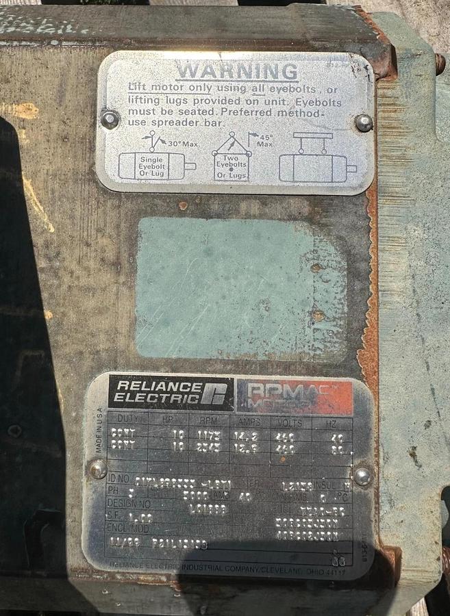 Used Reliance Electric P21L1313B 10Hp Motor @ 2345 Rpm, 460V, 3 Phase, 80Hz