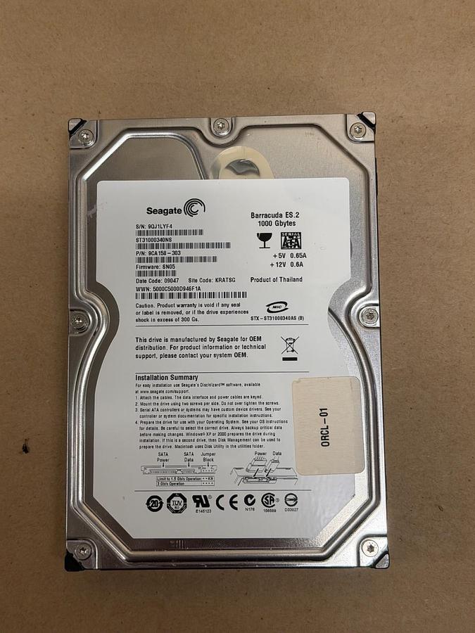 Used Seagate ST31000340NS Barracuda ES.2, 1000 Gigabyte Hard Drive