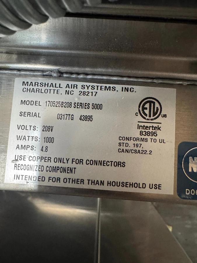 Used Marshall Air Systems 170525B208 Series 5000 Warming Rack, Work Station/SS Table