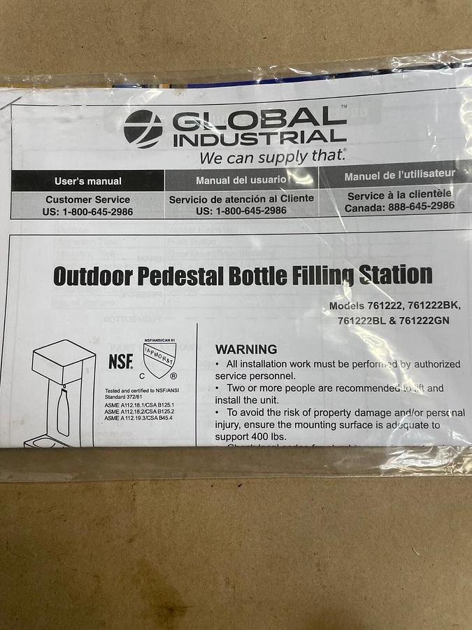 Global Industrial 761222 Outdoor Pedestal Bottle Filling Station