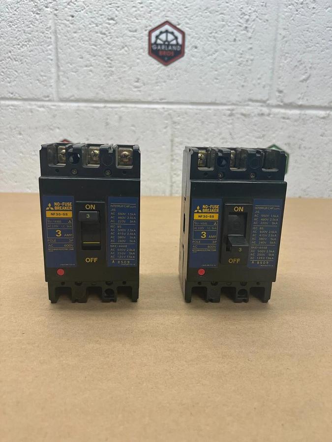 Used Mitsubishi NF30-SS 3A No-Fuse Breaker - Lot of 2