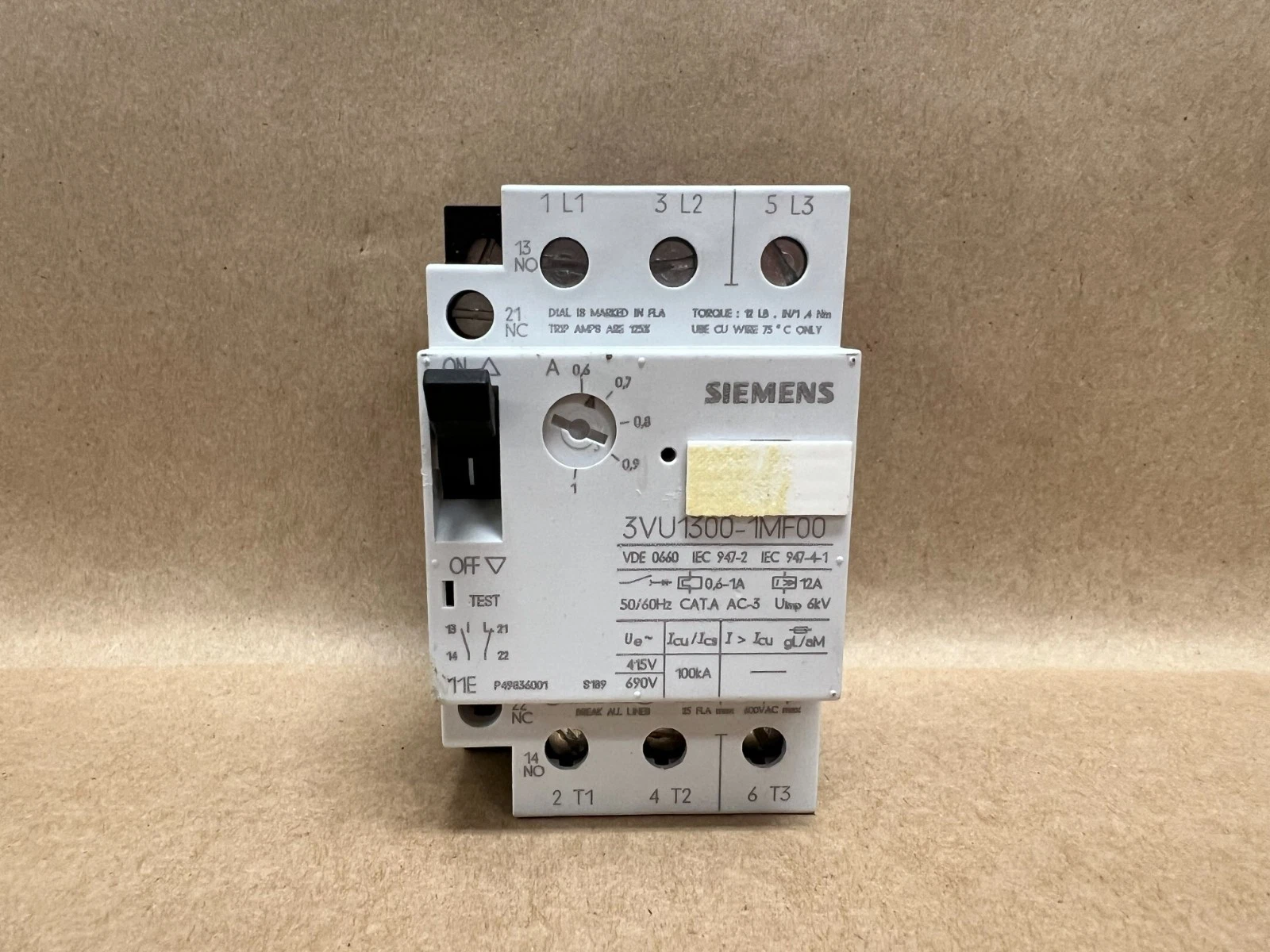 Used Siemens 3VU1300-1MF00 50/60Hz, Circuit Breaker