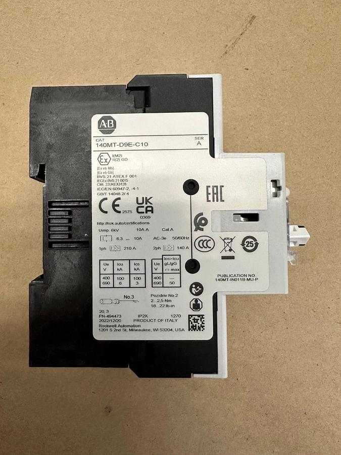 Used Allen Bradley 140MT-D9E-C10 Ser A Motor Protector/ Circuit Breaker