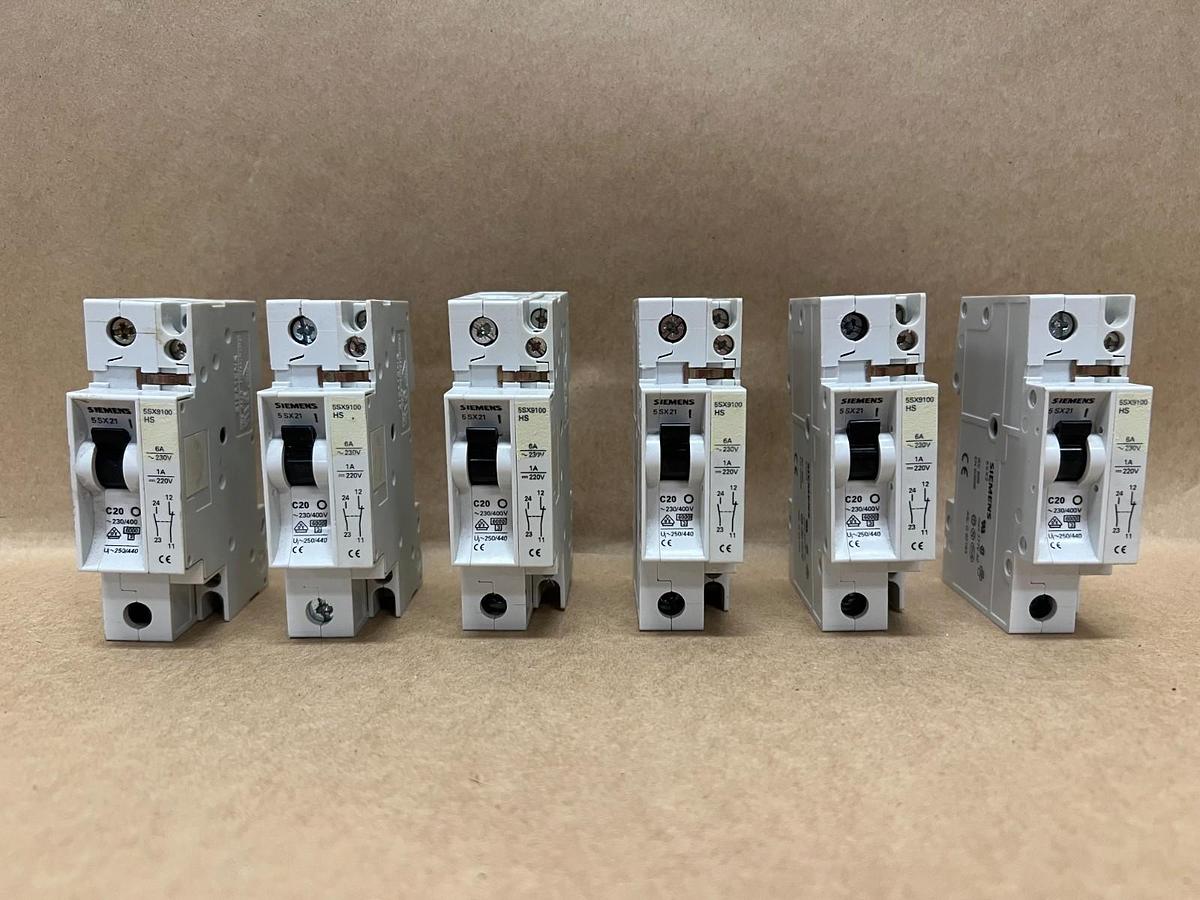 Used Siemens 5SX21 C20, 230/400V, Circuit Breaker - Lot of 6