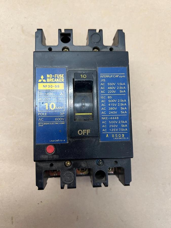 Used Mitsubishi NF30-SS 3P, 10A No-Fuse Breaker - Lot of 7