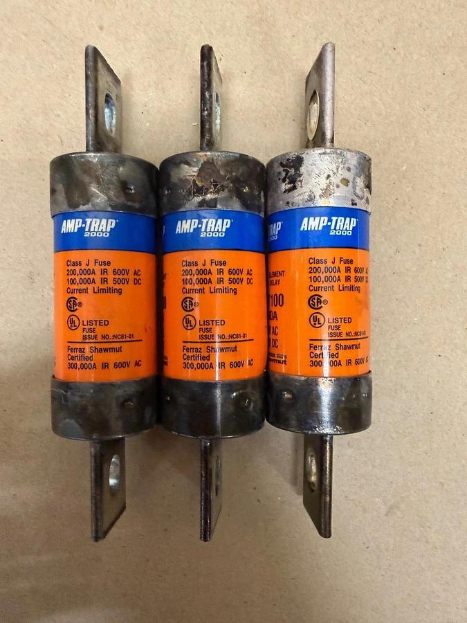 Used AMP-TRAP AJT100 Fuse 100A 600V AC - Lot of 3