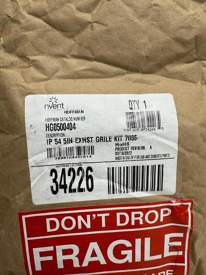 Used Nvent Hoffman HG0500404 Enclosure Exhaust/Vent Grille, 5x5" with Filter *NEW*