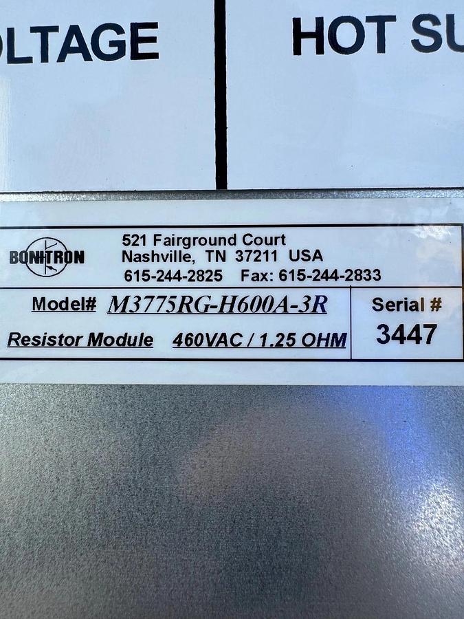 Used Bonitron M3775RK-H600A-3R Dynamic Breaking Resistor, 1.25 OHMS, 460 VAC, 64000 W