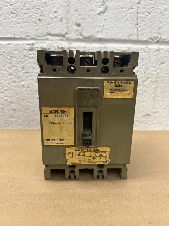 Used Westinghouse 66E5073 15 Amp Fungus Proof Circuit Breaker