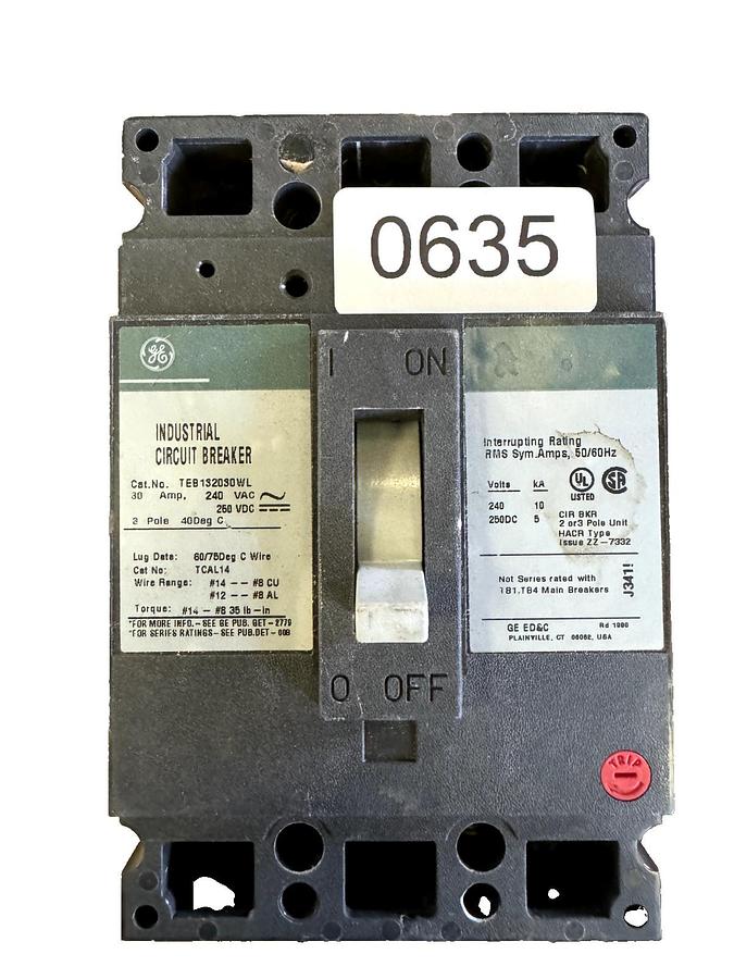 Used General Electric TED124030 30A 2 Pole Circuit Breaker