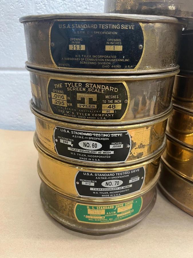 Used Assorted Standard Testing Sieves: Fisher Scientific W. S. Tyler Will Scientific