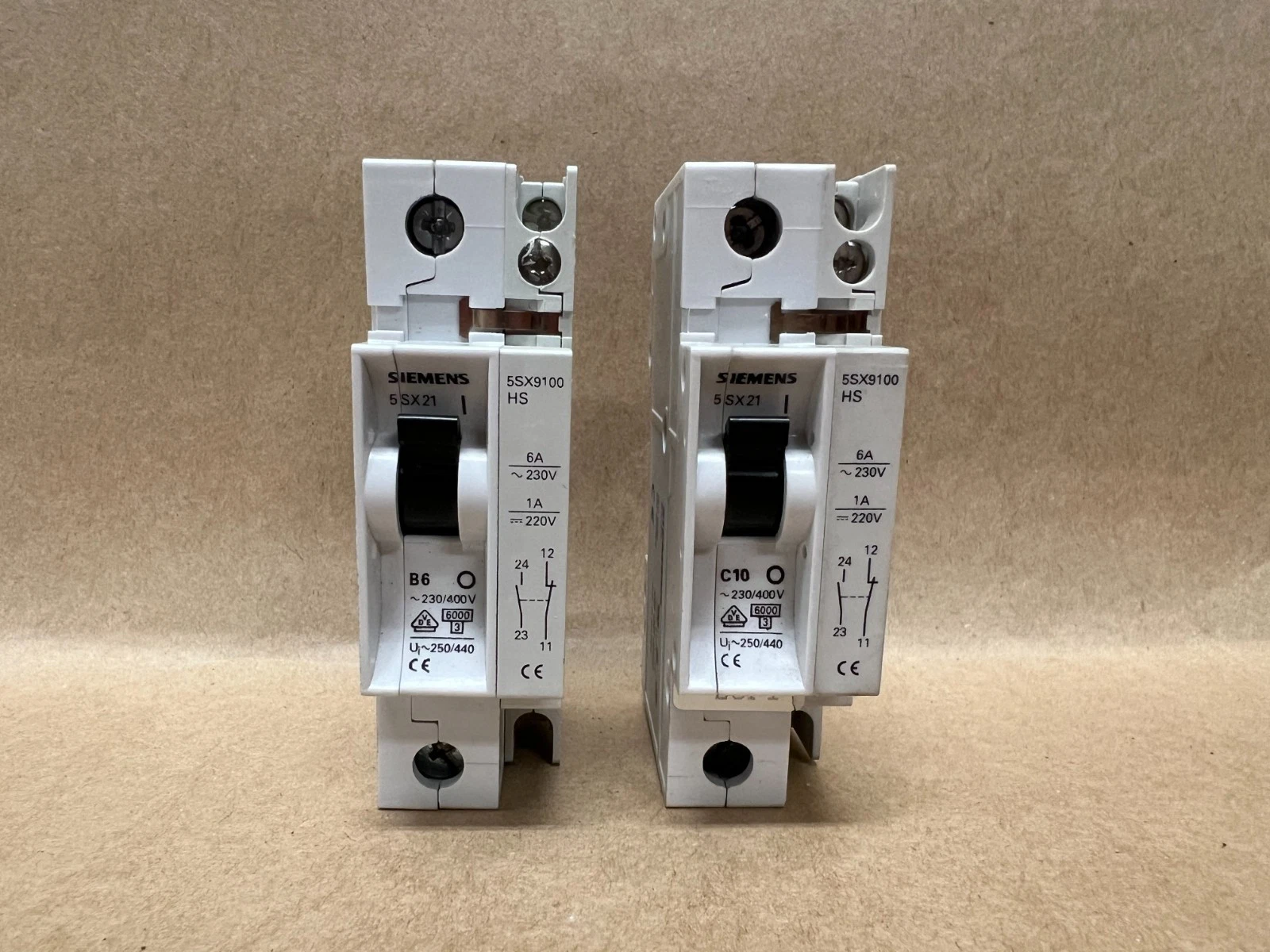 Used Siemens 5SX21 B6, C10, 230/400V, Circuit Breaker - Lot of 2