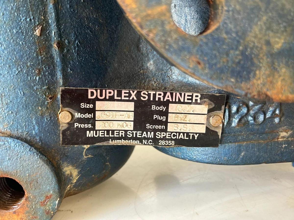 Used Mueller Steam 691F-AB 2” Duplex Strainer, 200 WOG, 1/16 Perf