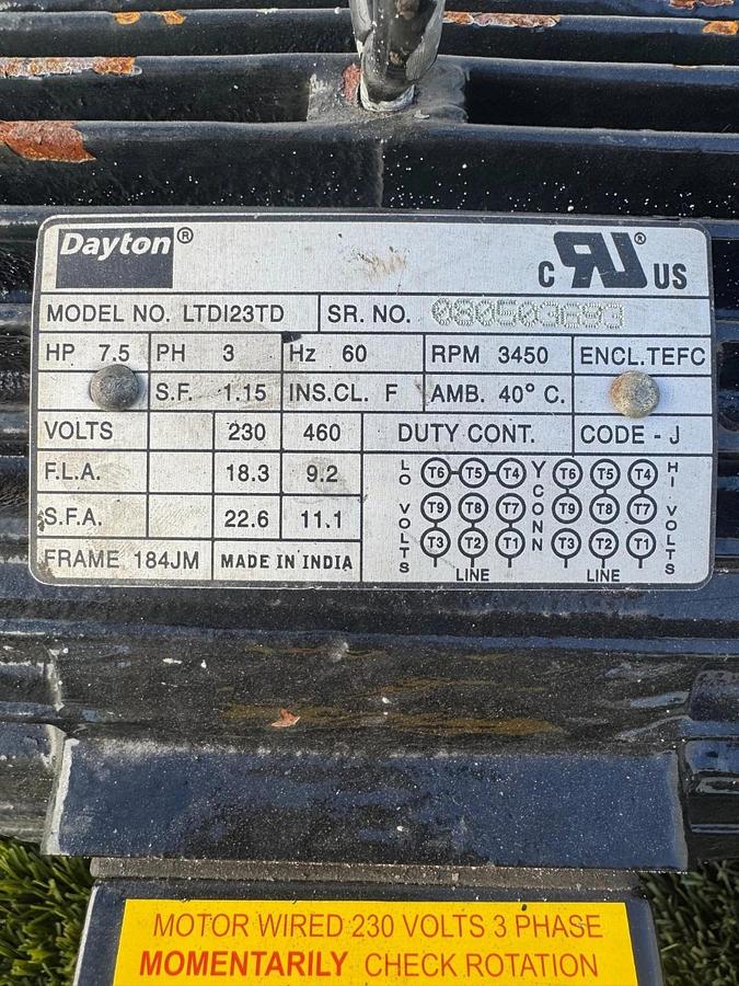 Used Dayton 4ZA44A Centrifugal Pump, w/ Dayton LTDI23TD 7.5Hp Motor @ 3450 RPM