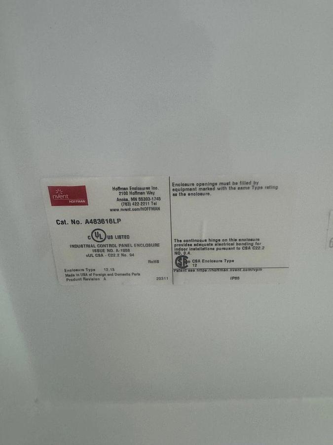Used Hoffman A483616LP 48”x36”x16” Wall Mount Enclosure
