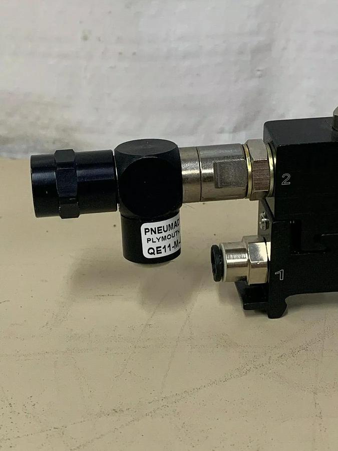 Used Piab P3010 Vacuum Pump w/ Pneumadyne QE11-M-47 Quick Exhaust Valve