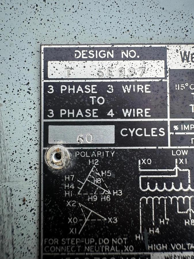Used Westinghouse 6E997 Transformer, 30 kVA, 208-120/460V, Type EPT