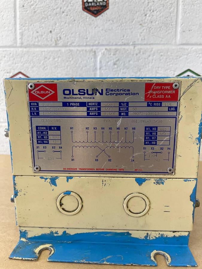 Used Olsun Electrics Corp. 29072 108513, GS1.0YE-8 Dry Type Transformer Class AA