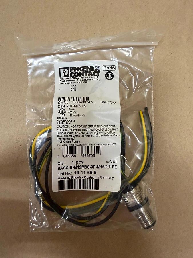 Used Phoenix Contact SACC-E-M12MSS-3P-M16/0,5 PE Device Connecting Front Mount *NEW*