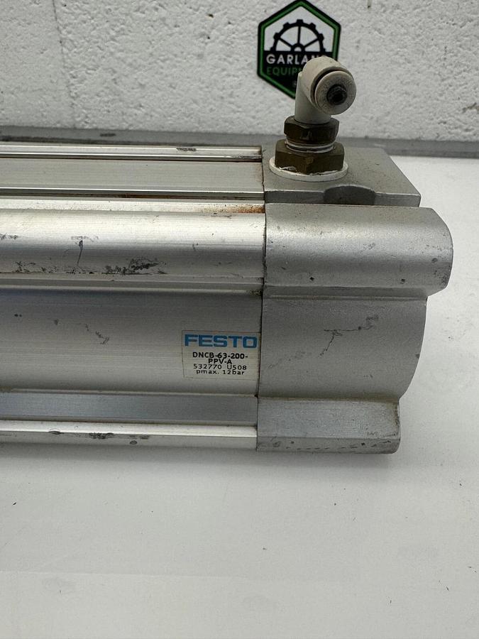 Used Festo DNCB-63-200-PPV-A Pneumatic Cylinder w/ Festo FX-M16X1.5