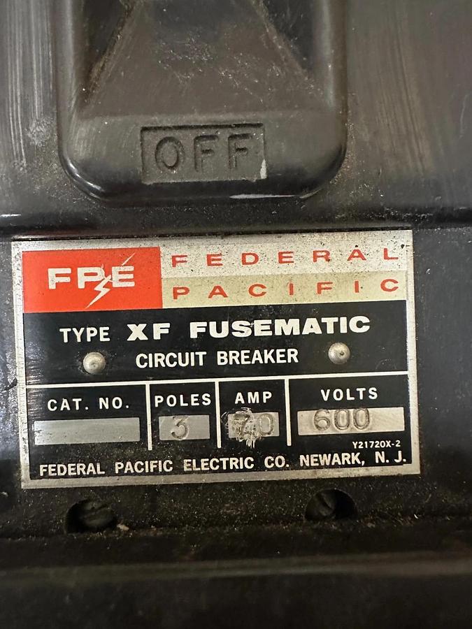 Used Federal Pacific Electric Company XF 70A 3 Pole Circuit Breaker