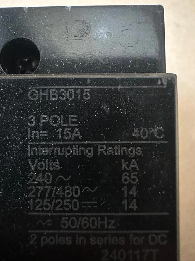 Used Eaton GHB3015 15A 3 Pole Circuit Breaker, Broken Shell