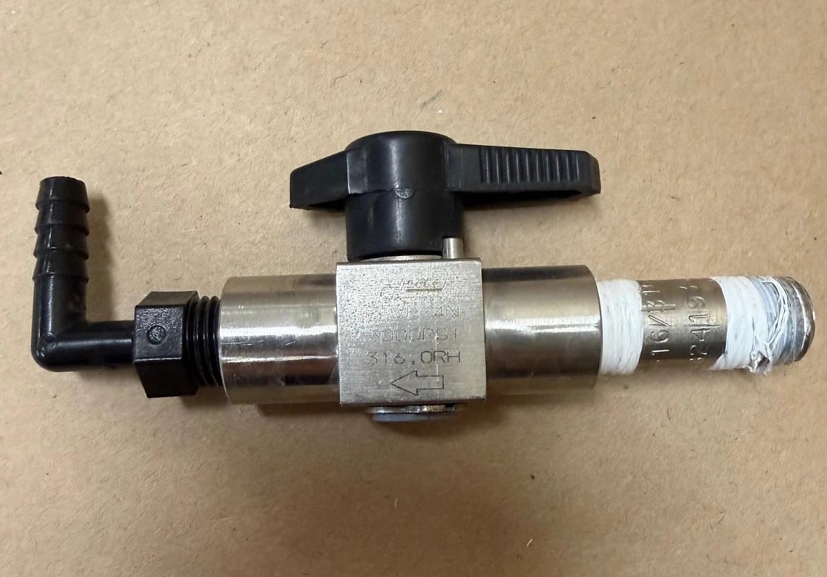 Used Hy-Lok P1VF-4N Plug Valve 1/4”, 3000psi w/ Fittings