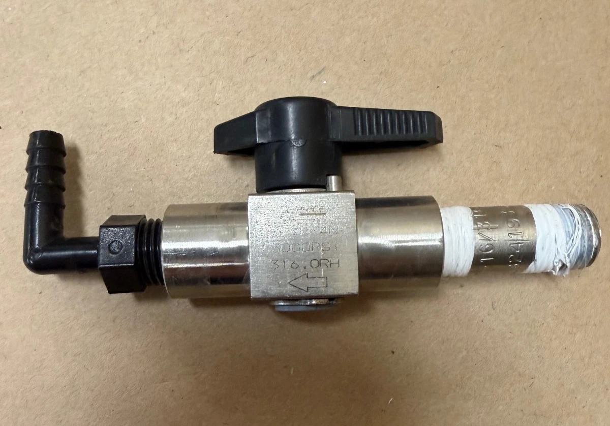 Used Hy-Lok P1VF-4N Plug Valve 1/4”, 3000psi w/ Fittings