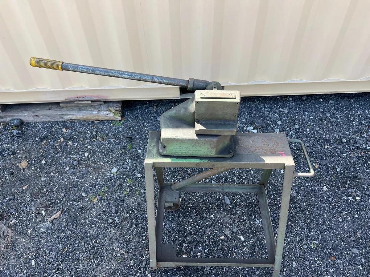 Used Roper Whitney Number 38, 3/16 Iron Shear Cutter, on Stand w/ Rollers