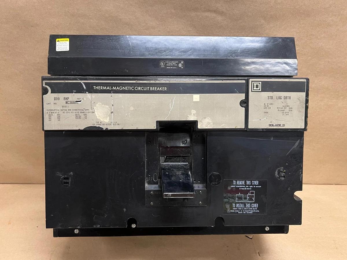 Used Square D NC36800 Ser 2, 800A, 3P, 600VAC Industrial Molded Case Circuit Breaker
