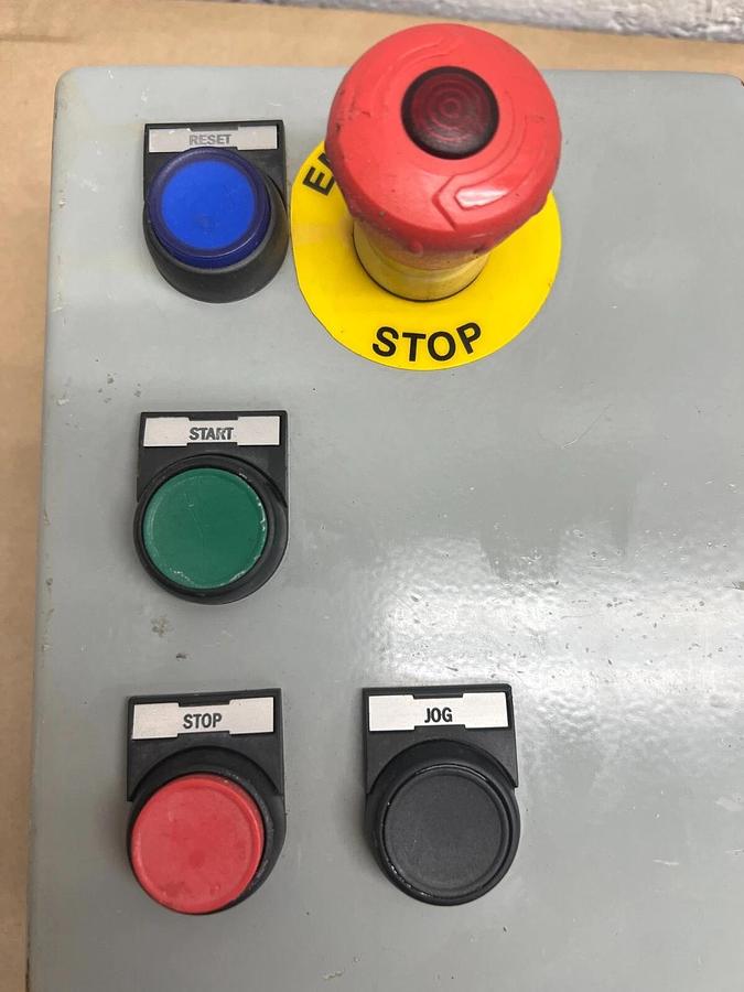 Used 8” x 6” Conduit Box, Emergency Stop, Jog, Reset, Start/Stop Buttons 3-1/2" Deep
