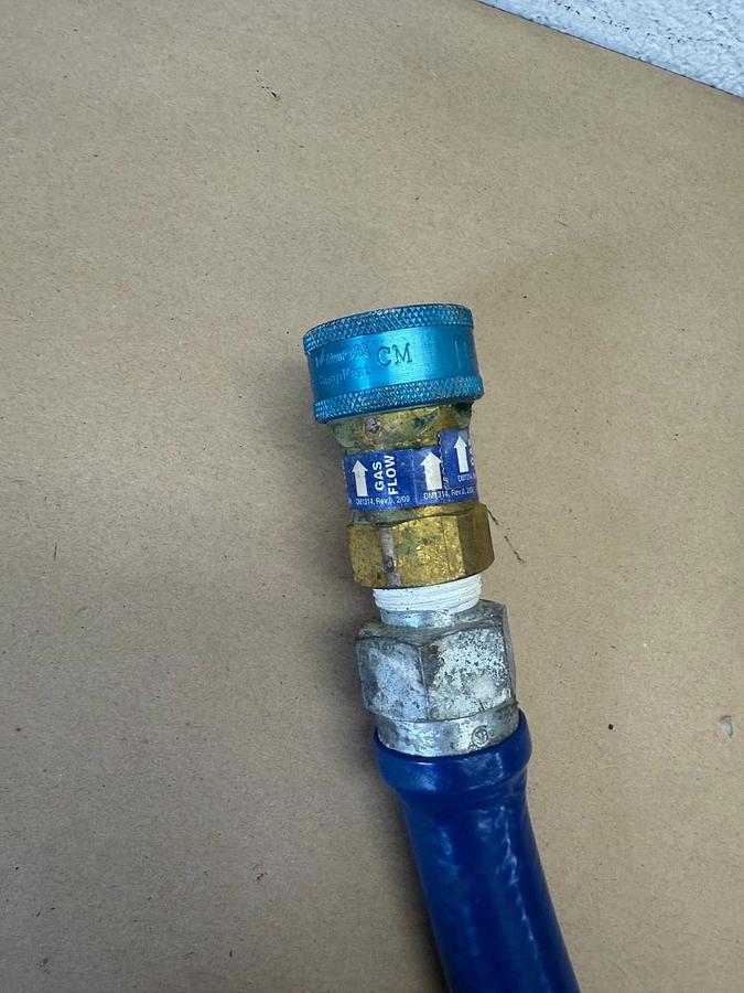 Used Dormont Blue Hose Gas Connector 3/4” Setup w Swivel, Valve, Snapfast SNC B533-2