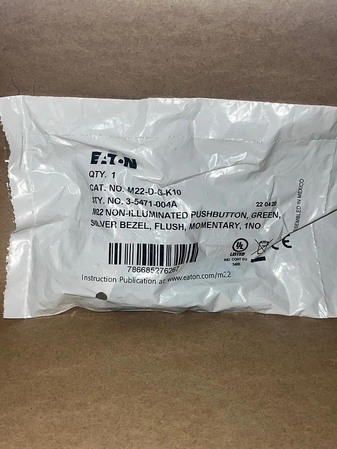 Used Eaton M22-D-6-K10 Pushbutton Green 216512 (Lot of 5) *FACTORY SEALED*