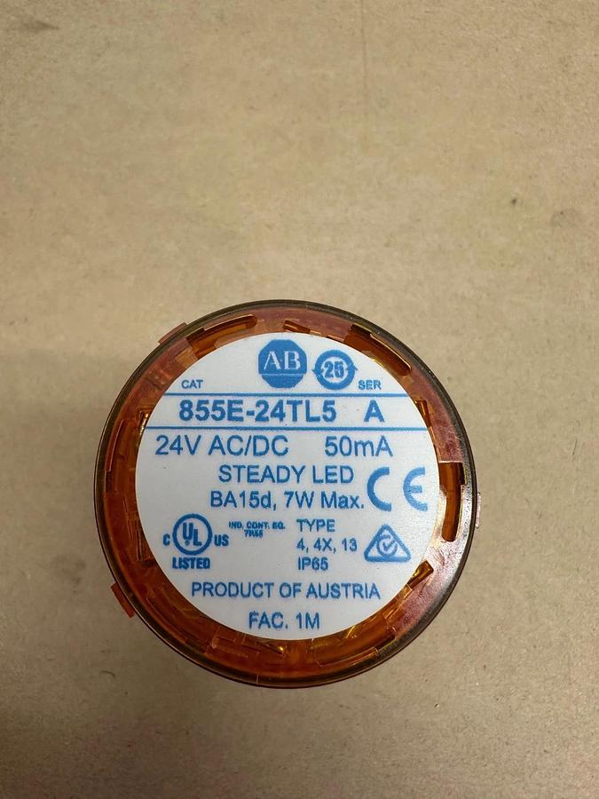 Used Allen Bradley 855E-24TL5 Light Module 50mm Stack Light Amber
