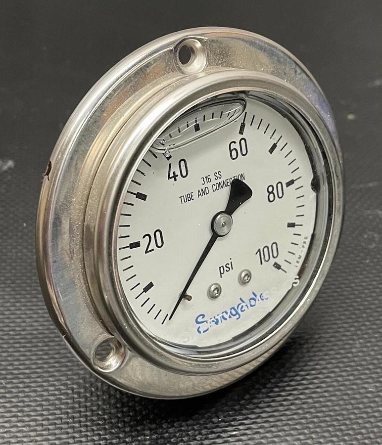 Used Swagelok LMB-PBG Tube and Connection Gauge, 316 SS, PSI Gauge 0-100