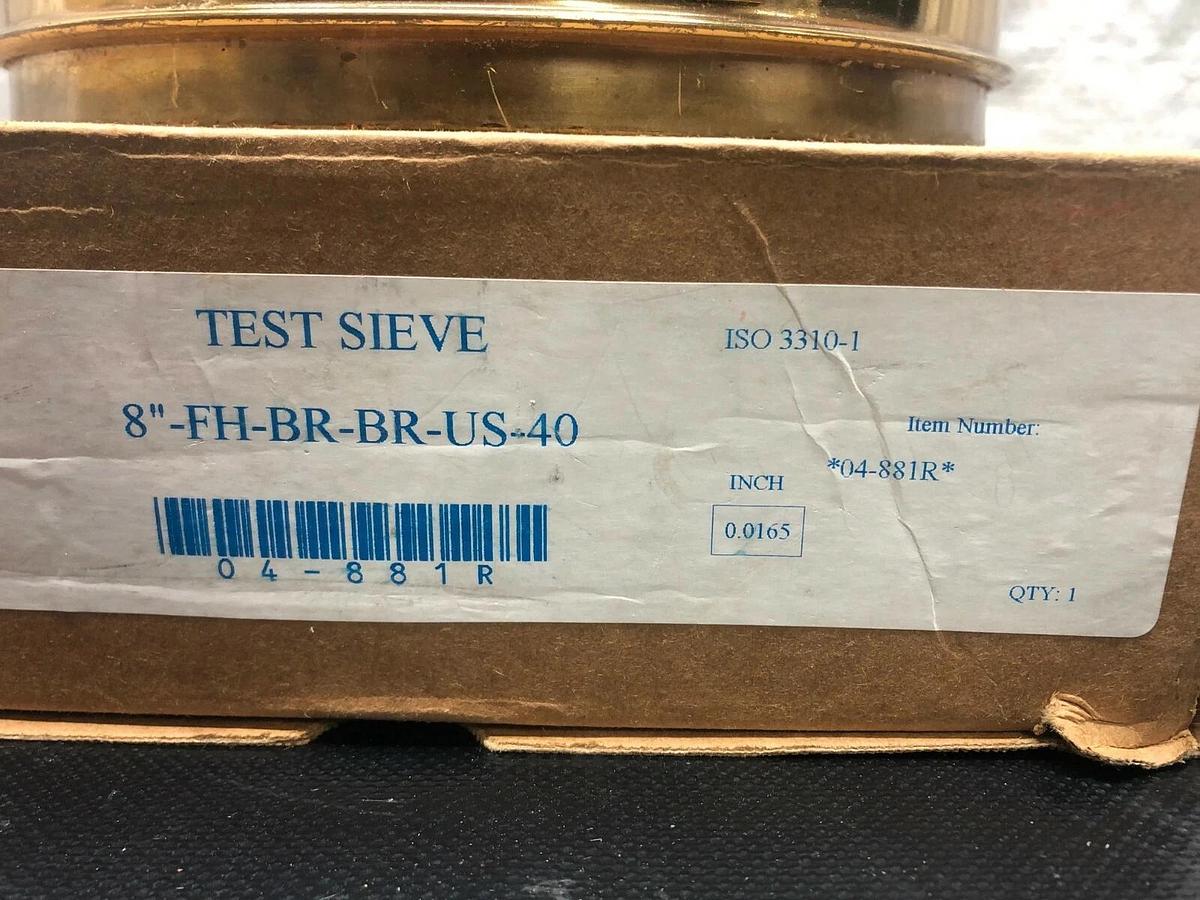 Used Fisher Scientific Brass Test Sieve, No. 40, Pore Size: 425 um, 8” Diameter